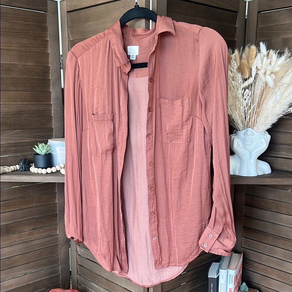 a new day Tan Button Down Shirt Relaxed Dress Collar